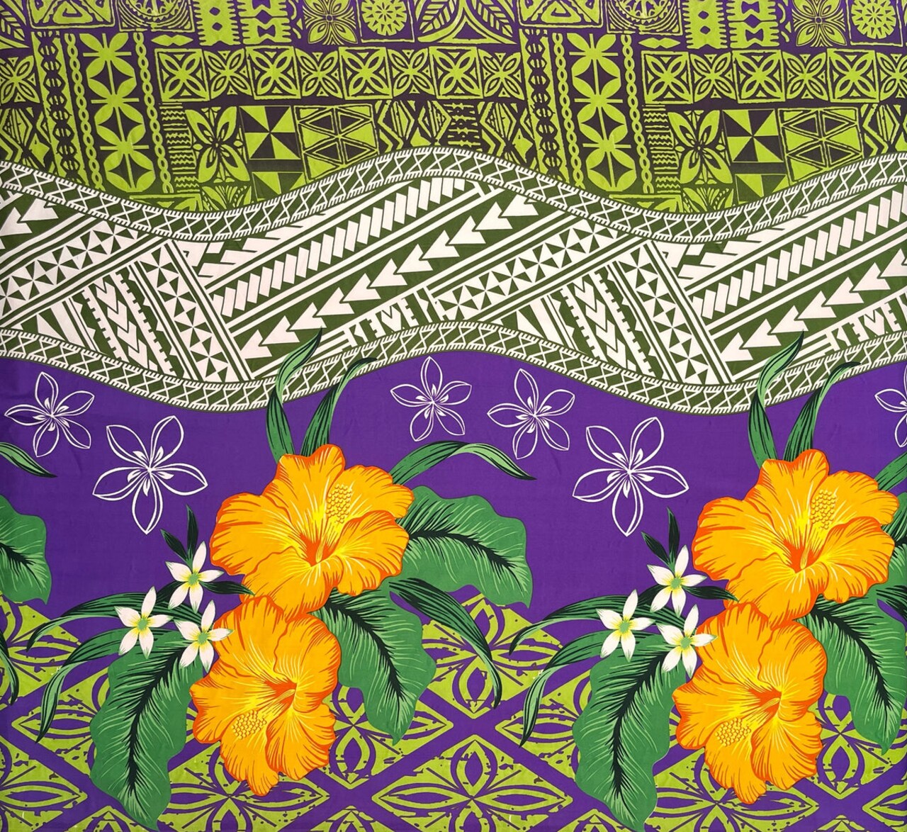 1 Yard Tapa Tribal Tattoo Hibiscus Plumeria Peachskin Fabric 45 Inch Width